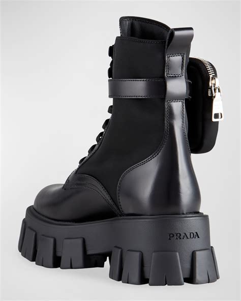 prada women's leather zip pocket combat booties|Prada Pocket Lug.